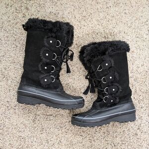 KHOMBU Nordic Artic Waterproof Lace-Up Leather Womens 7 BIack Winter Duck Boots